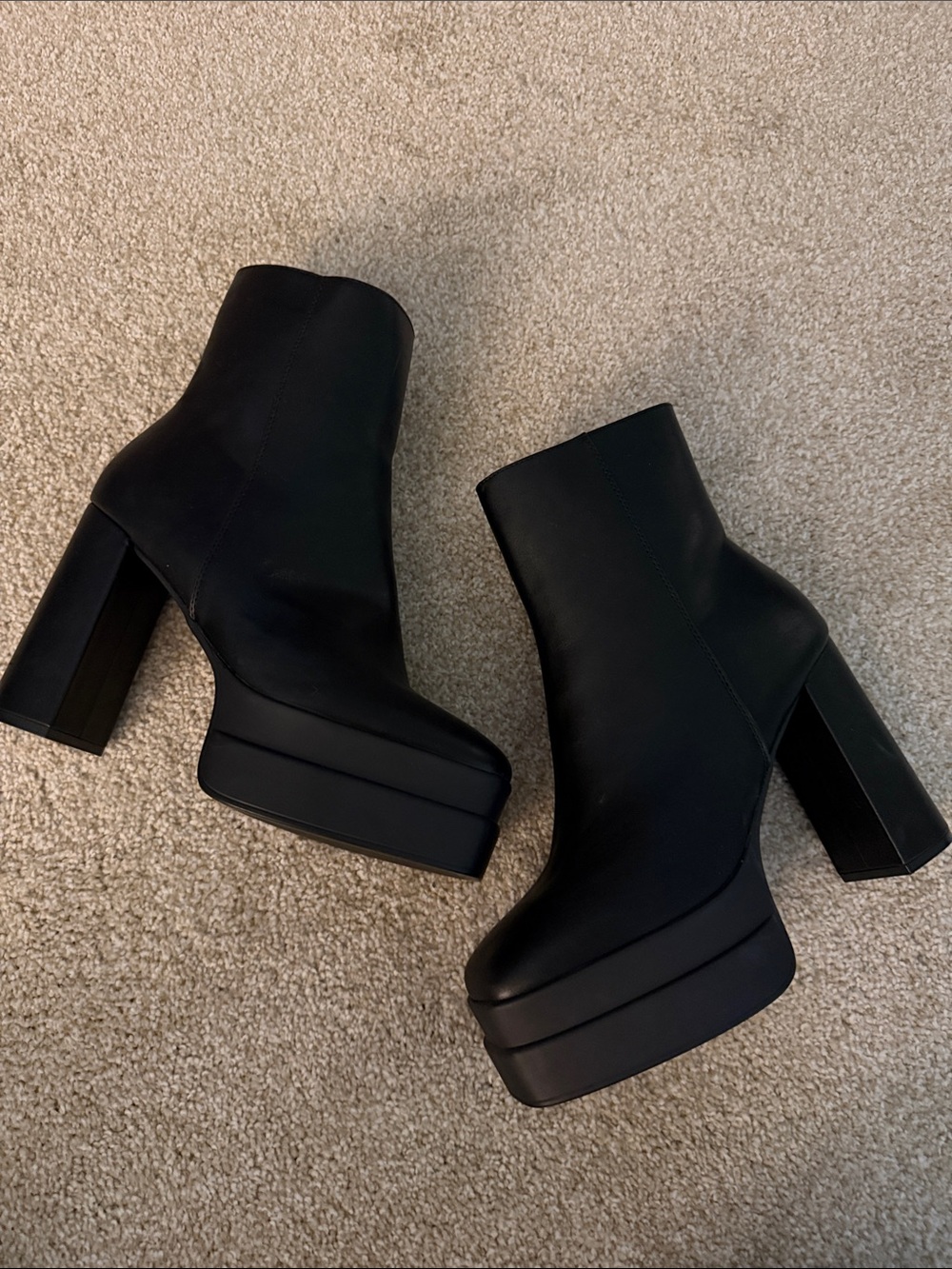 Black Platform Block Heel Ankle Boots - Women